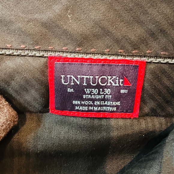 UNTUCKit Men’s 30x30 Straight Fit Wool Blend Casey Dress Pants Brown Reda flexo - Picture 7 of 16